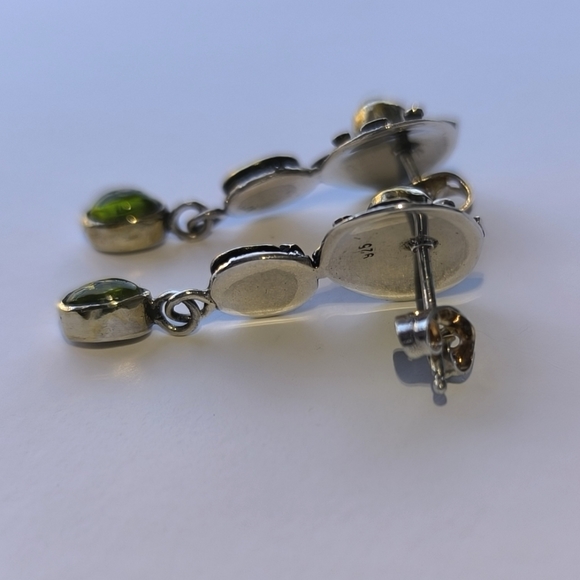 Natural Moonstone Peridot In Sterling Silver Gold Plated Accents Stud Earrings - Picture 7 of 10